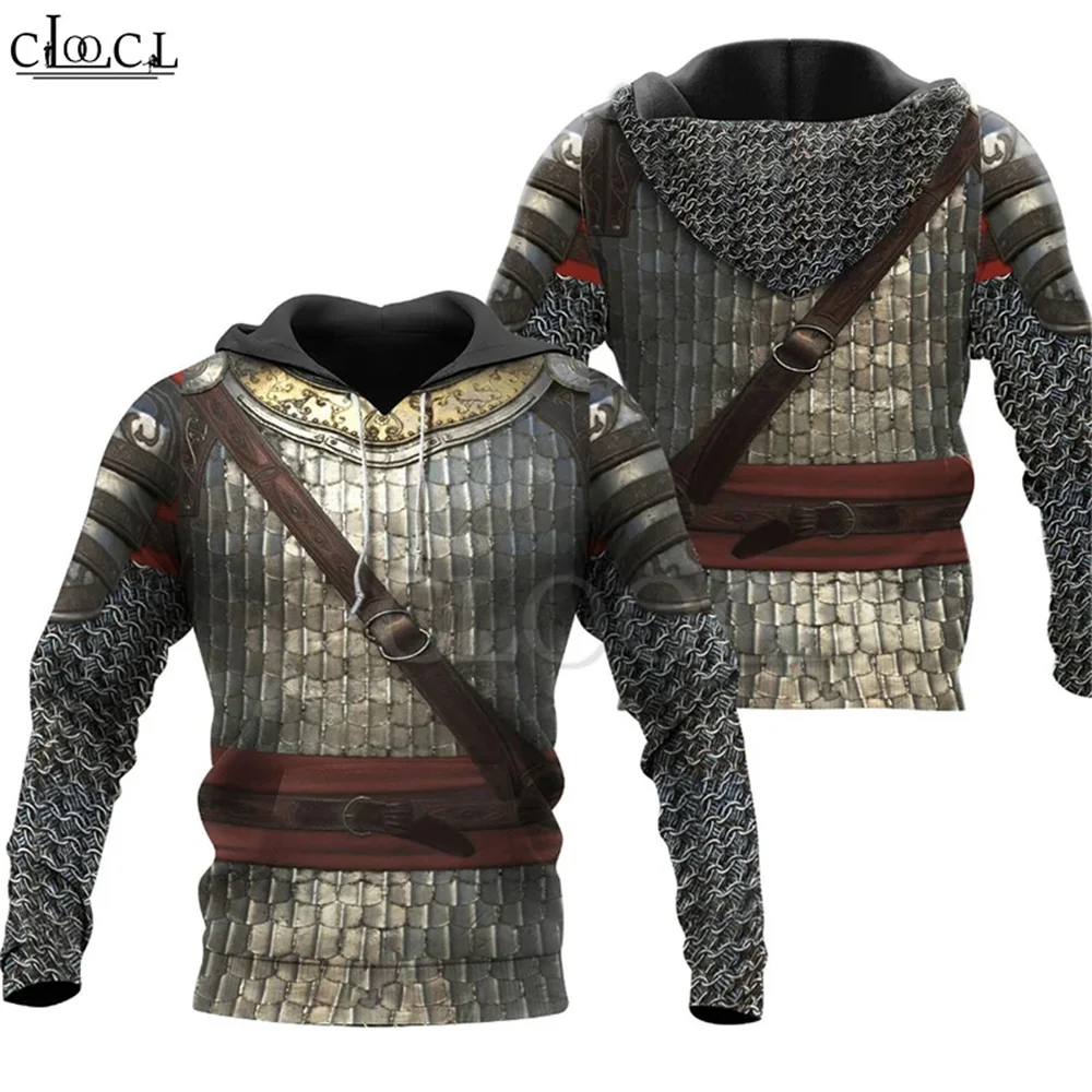 Armadura Medieval masculina com capuz 3D estampado, moda Harajuku, moletom com capuz, jaqueta unissex, casacos cosplay