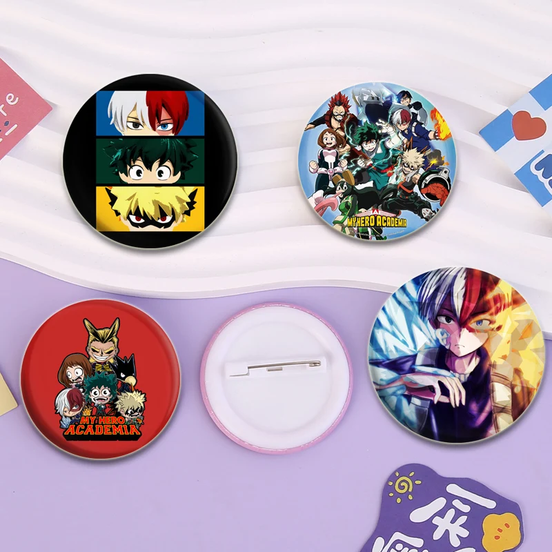 Midoriya Izuku Bakugou Katsuki Cartoon Brooch Todoroki Shoto Ochaco Uraraka Anime Badge Round Gifts Pins for Backpack Accessorie