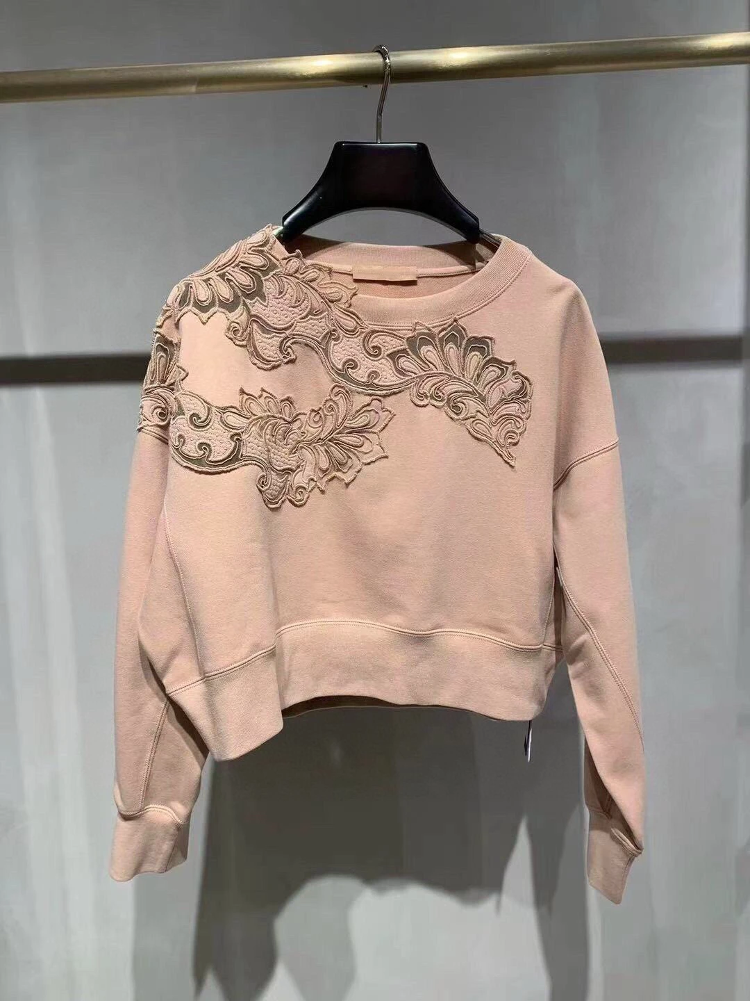 

2025 Autumn Cotton Clothes Fashion Women's Embroidered Pink Top Casual Ladies White Sweatshirt