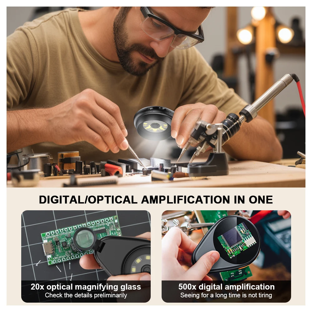 Lupa de microscópio digital, foco automático, 2mp, ampliação 500x, microscópio de vídeo para reparo eletrônico, solda pcb, 2.0 polegadas