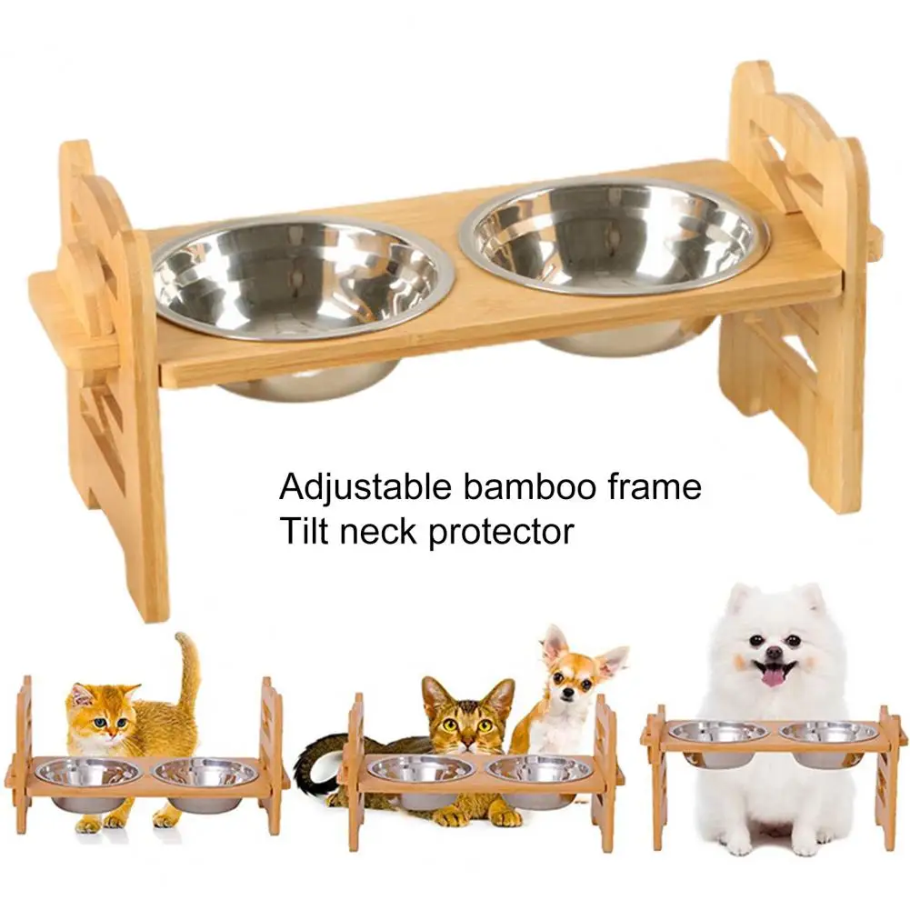 Elevated Cat Bowl Stand Wood Feeding Position Adjustable Height Anti-spill Dog Elevated Feeder accesorios para perros