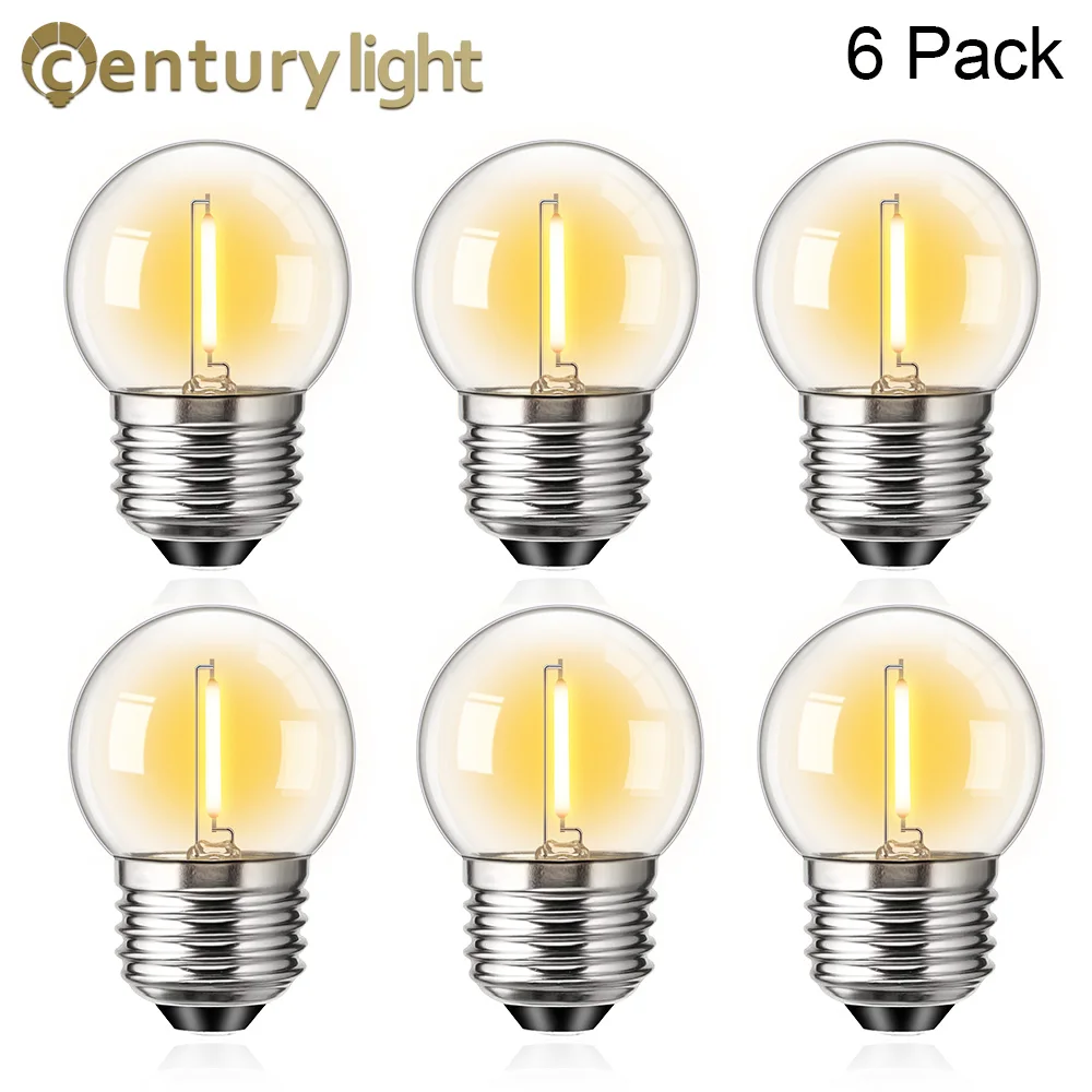 G40 G12.5 LED Filament Mini Globe Light Bulb 1W  E27 Base Clear Glass Ball Lamps 220V 2700K Warm White for Pendant Home Decorate