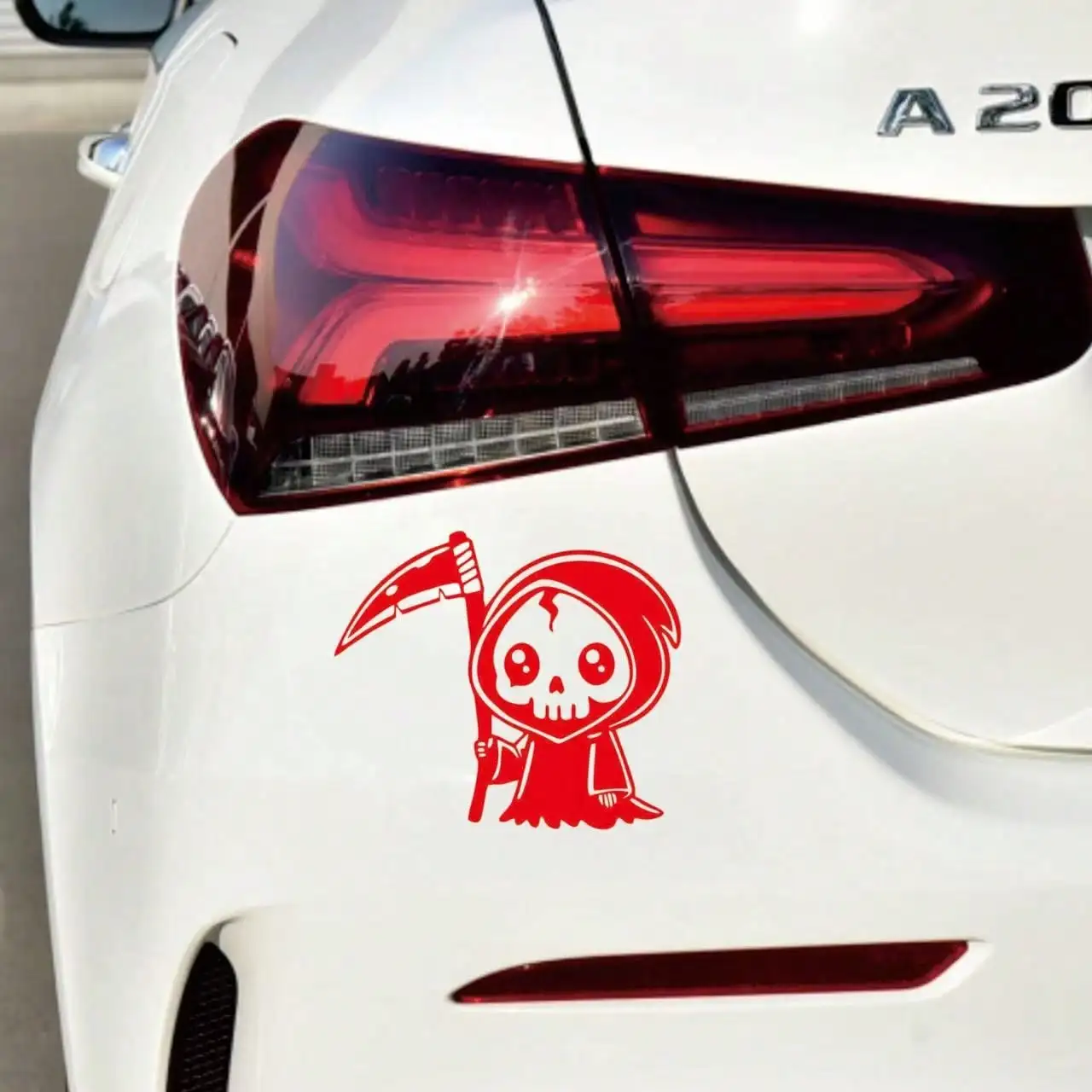 Cute Grim Reaper Car Sticker, Black Vinyl Decal for Window, Funny Cartoon Skull Auto Decor - view 5