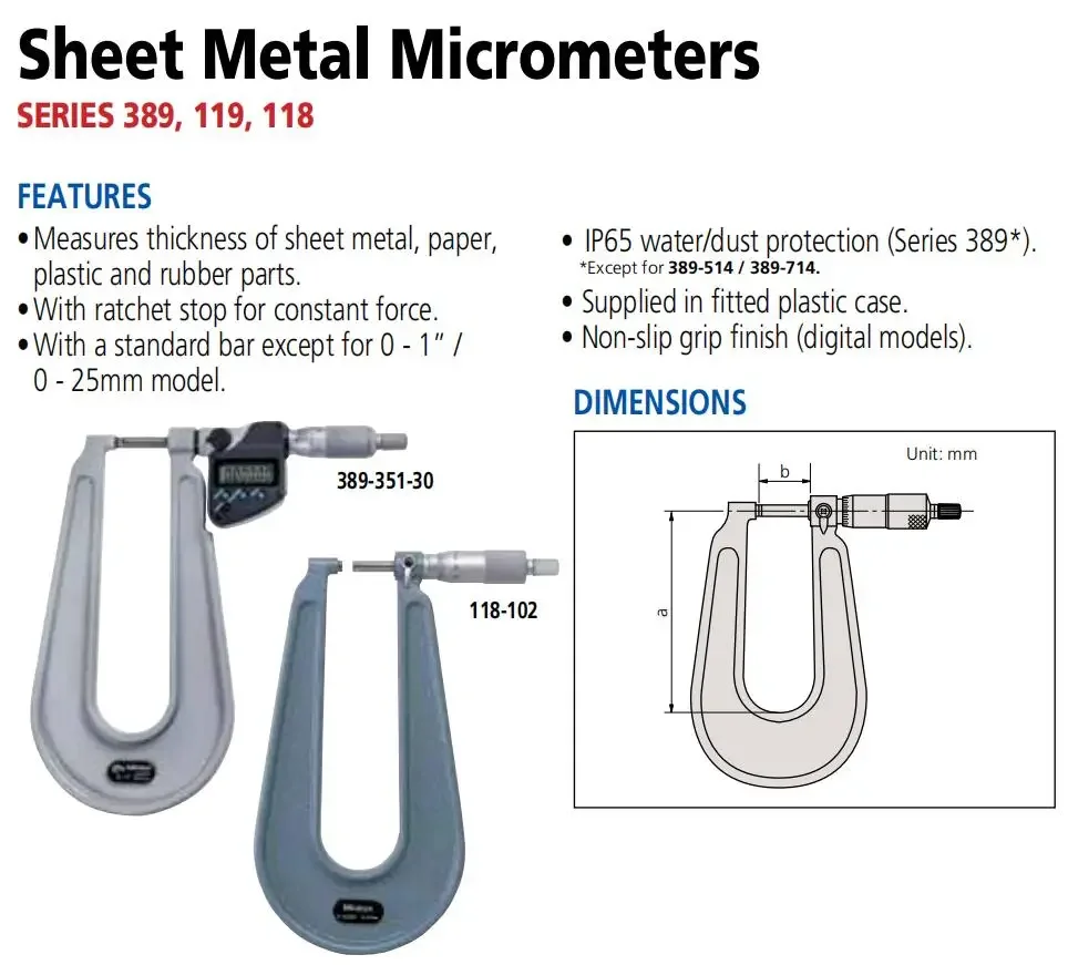 Original Mitutoyo 389-251-30 PMU150-25MX 389-271-30 PMUD150-25MX measuring range 0-25mm electronic Sheet Metal Micrometers