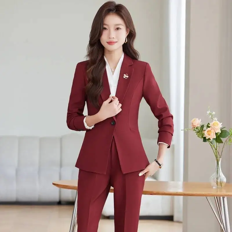 Herfst Winter Formele uniforme stijlen Broekpakken met broeken en jassen Jas Professioneel kantoor Werkkleding Blazers Zakelijke carrière