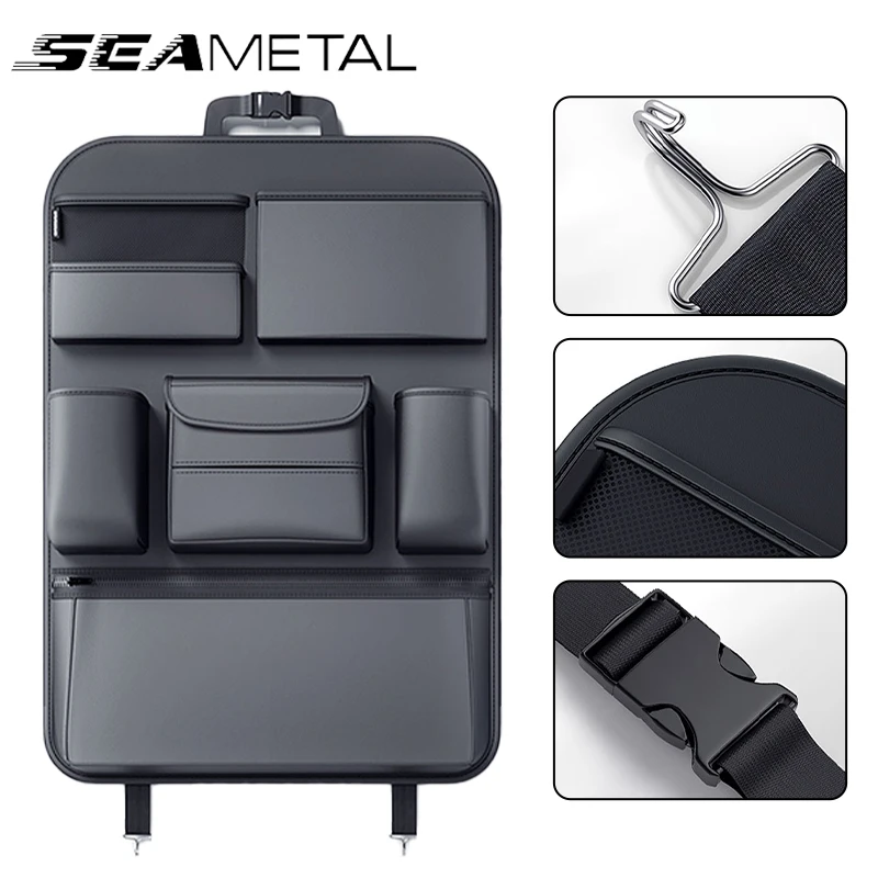 SEAMETAL Car Seat Back Storage Bag Pu Leather Auto Back Seat Organizer Car Tissue Box Multifunctional Car Storage Bag Accessorie