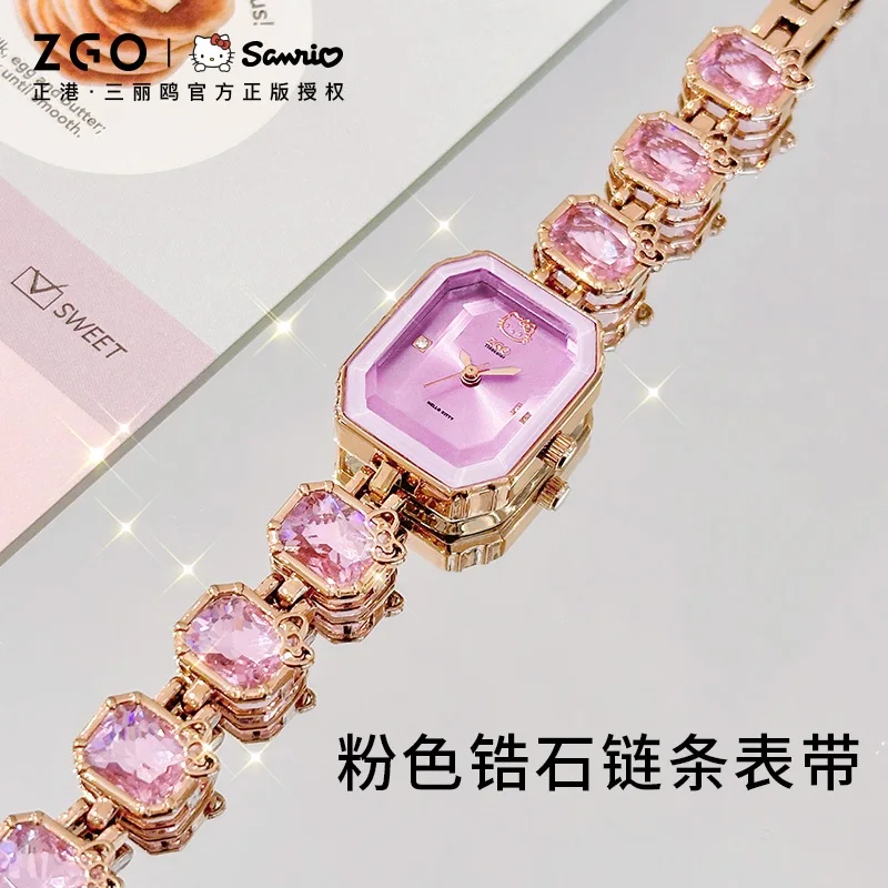 ZGO x Sanrio HelloKitty Women Watch Quartz Wristwatch Pink Zircon Cute High-value for Girls Girlfriend Birthday Gift 2188