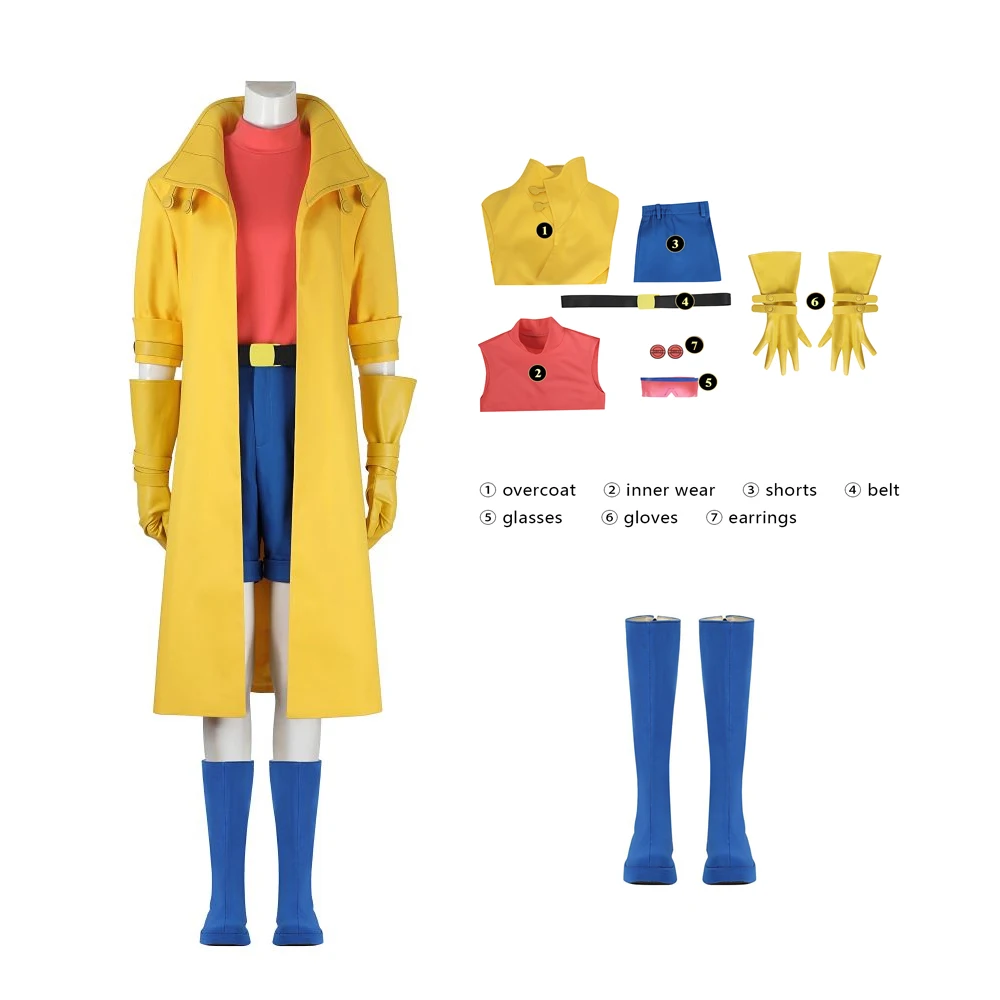 

Adult Sexy Female Anime X Police Role-Playing Costume 97Jubilee Halloween Carnival High-Quality Yellow Trench Coat Party Costume