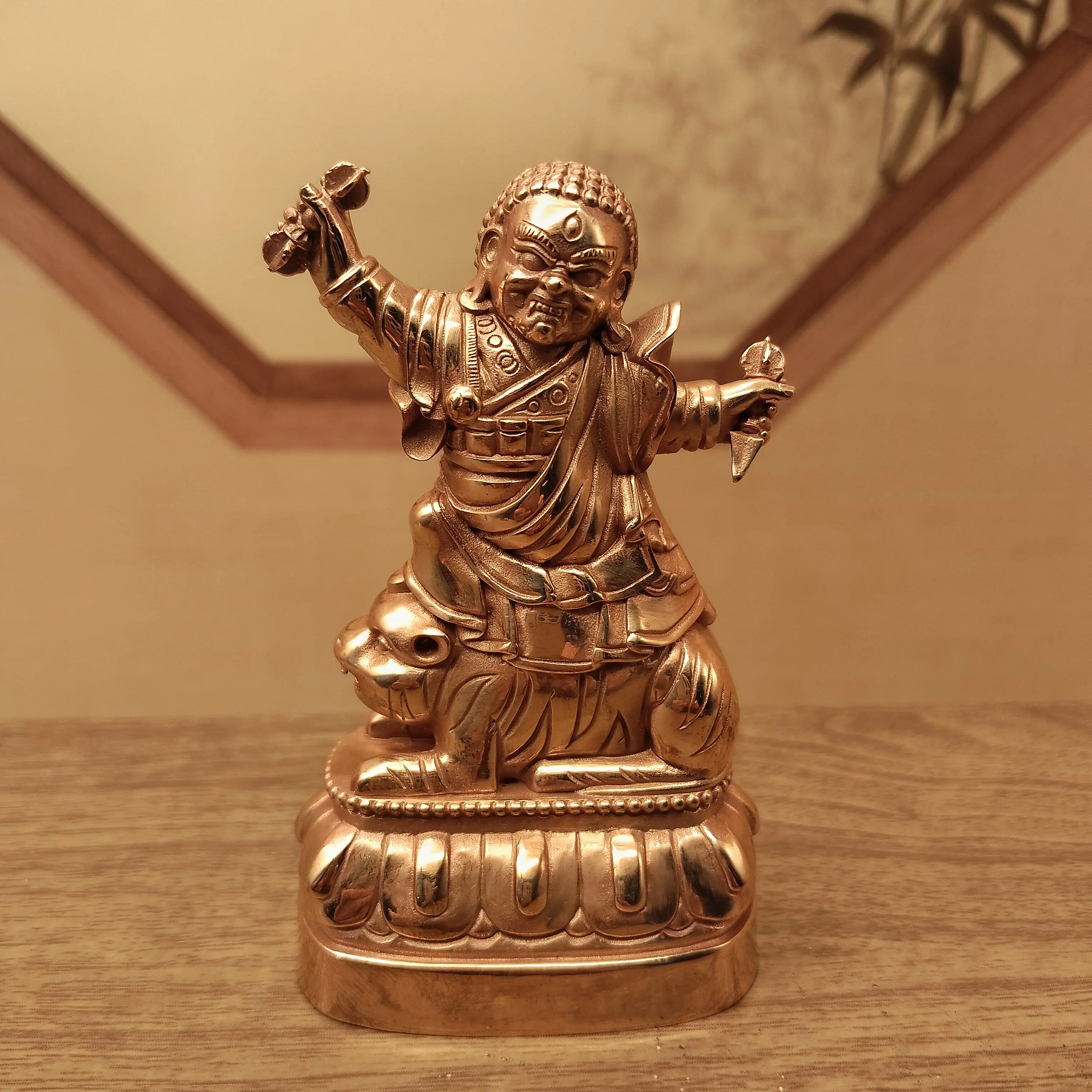 Nepal Craft Copper Wrathful Padmasambhava Guru Rinpoche Statue 8.5cm Home Altar Desktop Car Blessing