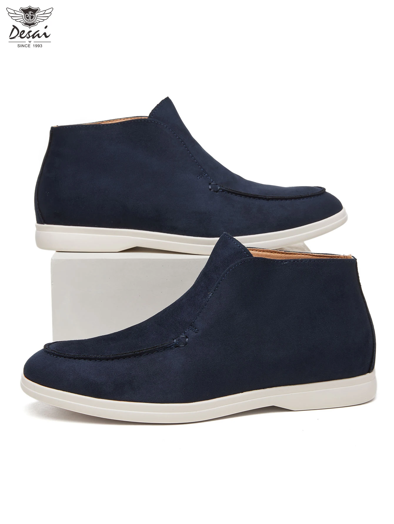 Desai Herren Neue Einfarbige Matte Slip-On Stiefeletten, Klassische Loafer-Stil Lässige Hohe Stiefel, Flache Sohle Vielseitig Vintage – Detail 10