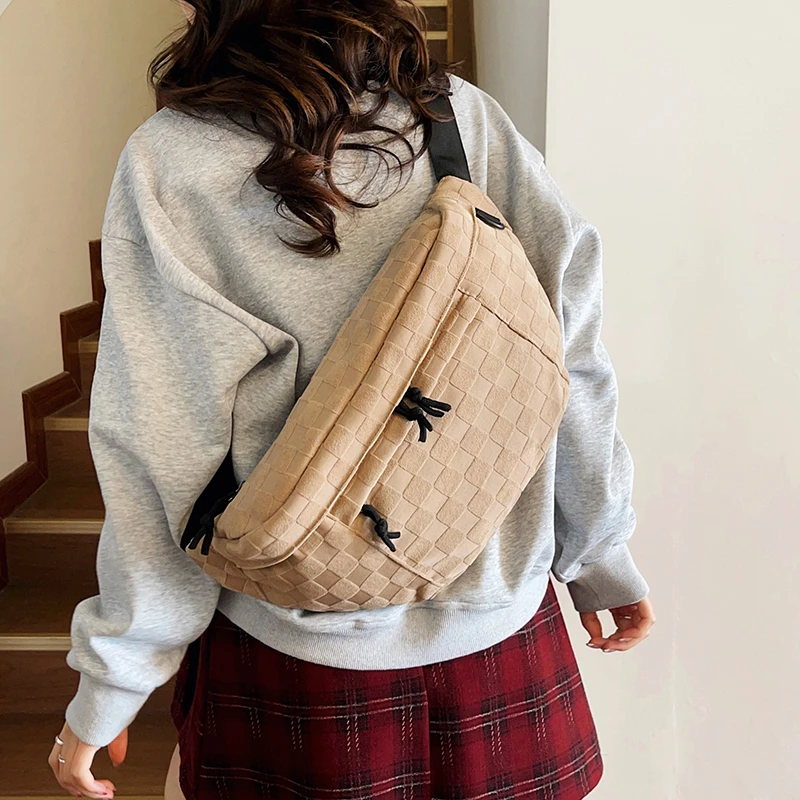 

Женская клетчатая плюшевая сумка-слинг большой вместимости, поясная сумка через плечо с регулируемым ремнем, повседневная сумка на плечо для ежедневного использования