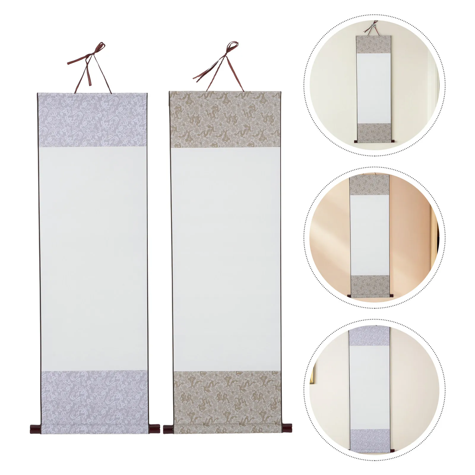 2Pcs Blank Chinese Calligraphy Scroll Xuan Paper Wall Hanging Art Scroll for Brush Painting Calligraphy Practice Display Decor
