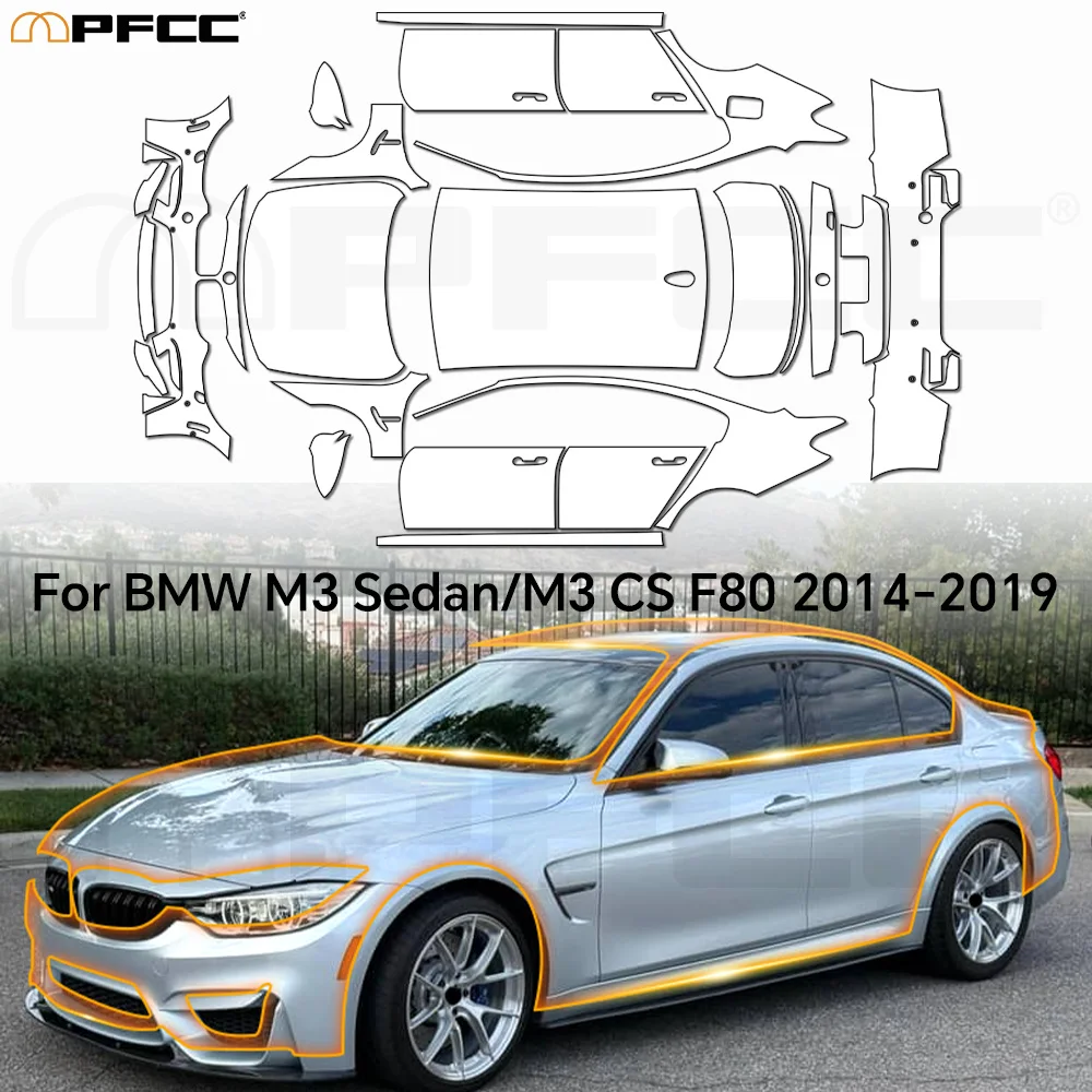 

Для BMW M3 Sedan F80 2014-2019 прозрачная виниловая пленка из ТПУ PPF 8,5 мил, предварительно вырезанная защитная пленка для краски, полный комплект автомобиля, пленка против царапин