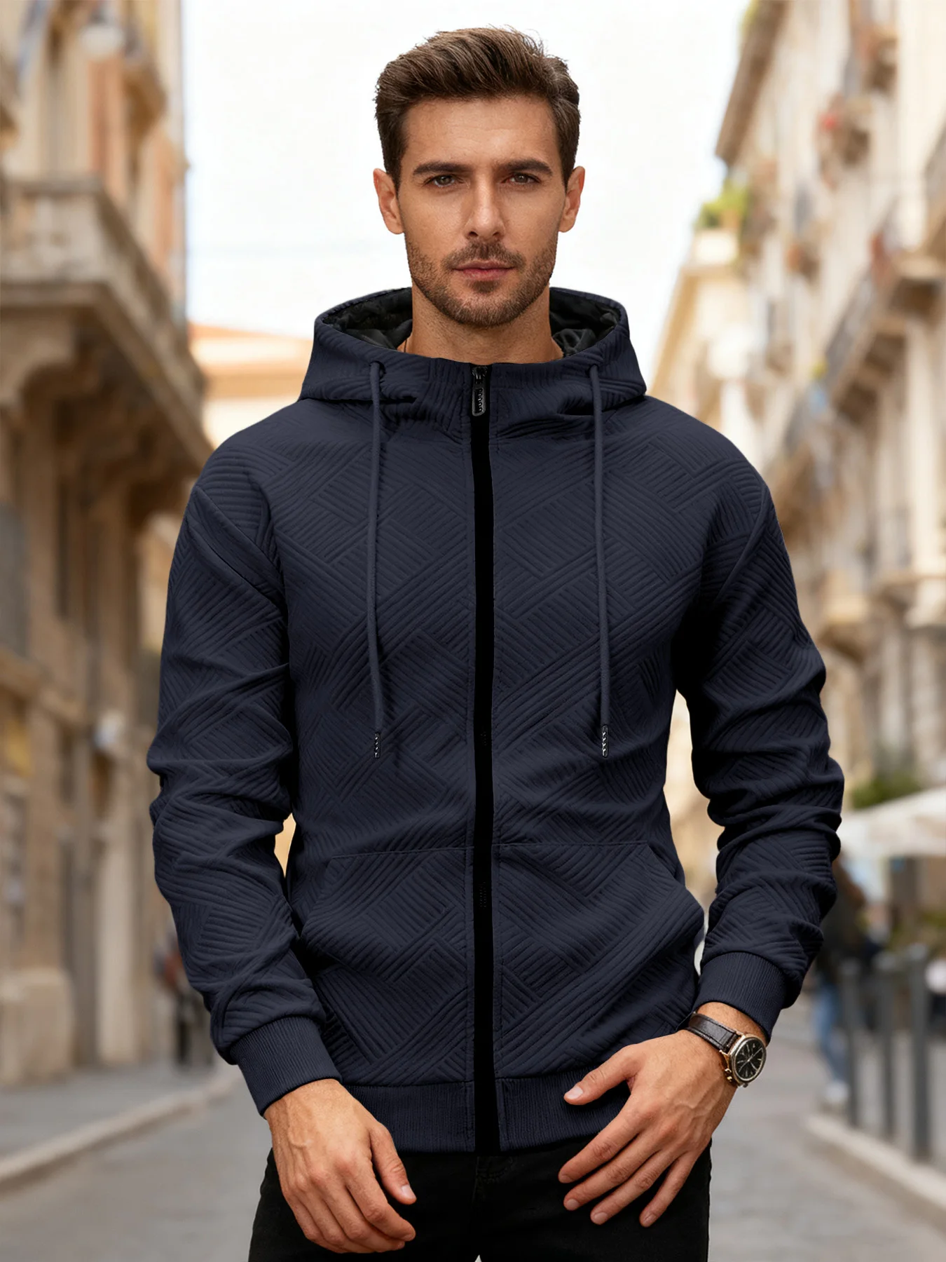 الخريف والشتاء سترة عادية للرجال قلنسوة بسحاب سترة رياضية معطف الرجال الملابس في الهواء الطلق الدافئة مقنعين البلوز ملابس رياضية #3