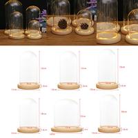 Glass Dome with Wooden LED Lights Base for Home Display DIY Present for Wedding,