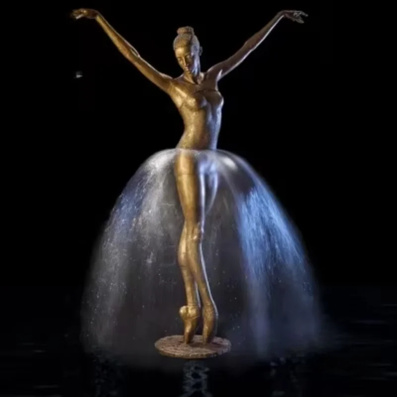 Hot Sale Modern Metal Fountain Art Sculpture Garden Fountain Brass Bronze Ballet Girl Dancing Fountain