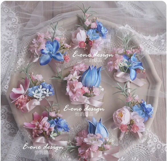 

Розовый синий корсаж на запястье, свадебный корсаж для невесты, жениха, подружки невесты, жениха, сестры, аксессуары для одежды, фотоконференция открытая.