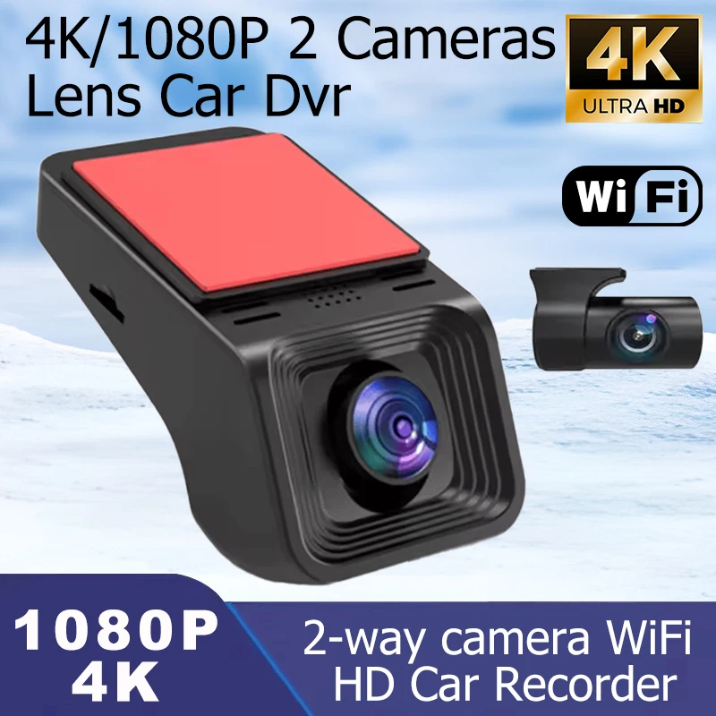 4K Car Dash Cam WiFi 2160P Rear View Reverse Camera 24H Parking Monitor Dual Channel DVR Recorder Night Vision Ultra HD Clear