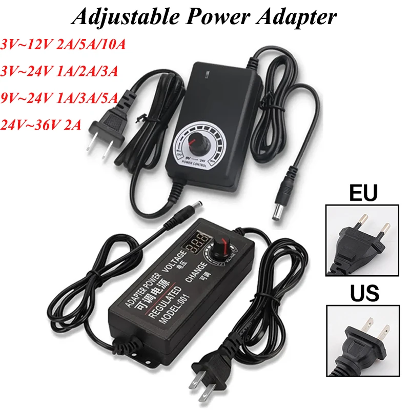 

DC 12V Universal Charger AC 220V 110V TO DC 3V 9V 12V 24V 36V Power Supply Adjustable 1A 2A 3A 5A 10A Adjustable Power Adapter