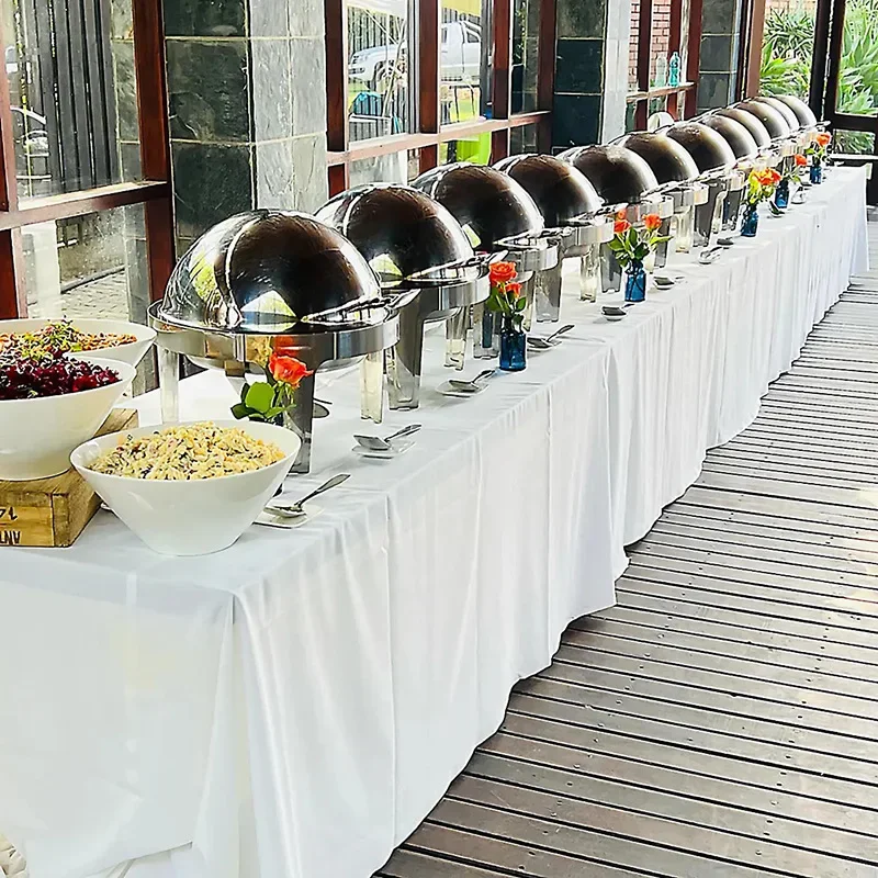 6L Round Roll Top Restaurant Chafing Dishes Thermal Food Warmer Stainless Steel Round Hanging Lid Alcohol Pot Food Storage