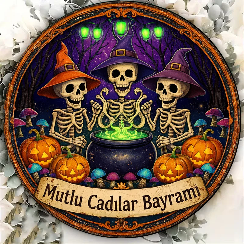 CIFBUY Vintage Witch Brewing Round Aluminum Metal Sign Waterproof Durable Wall Decor for Living Room Bar Party Gift