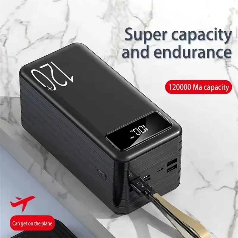 120000 Banco de potência mAh 66W de carregamento super rápido, capacidade 100% suficiente, bateria portátil adequada para iPhone, Xiaomi, Huawei