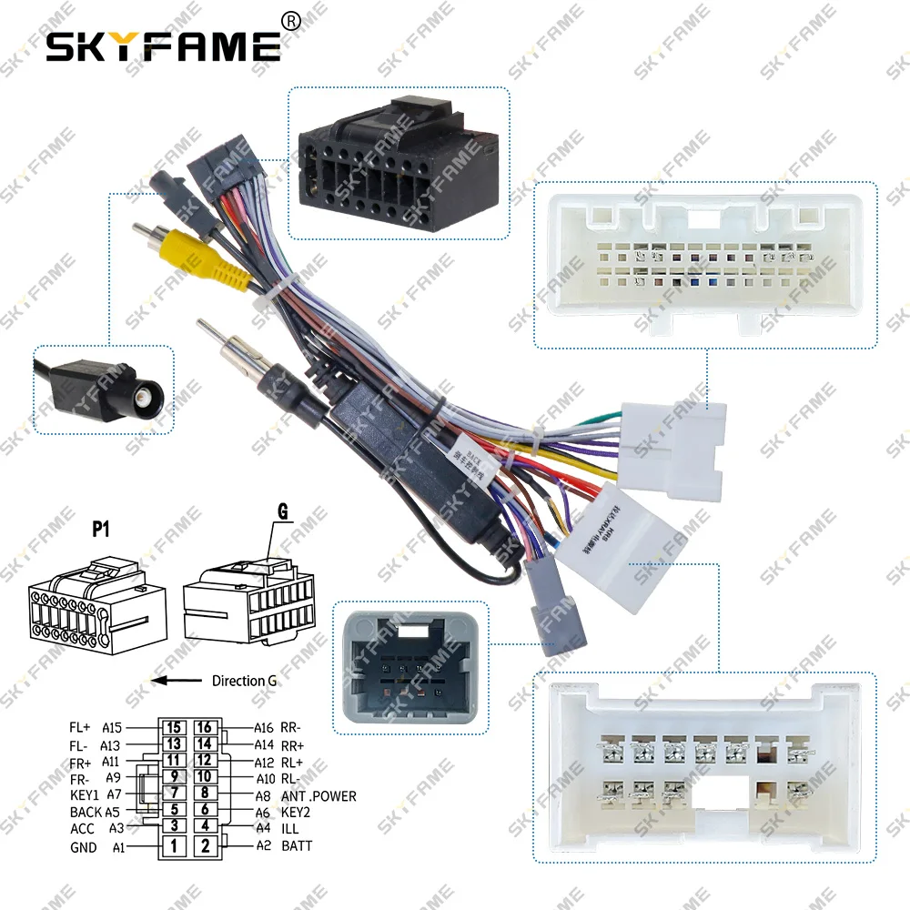 مهايئ الأسلاك تسخير 16pin للسيارة من skyfamمع مقوم لكابل طاقة راديو Lada Xray يعمل بنظام أندرويد