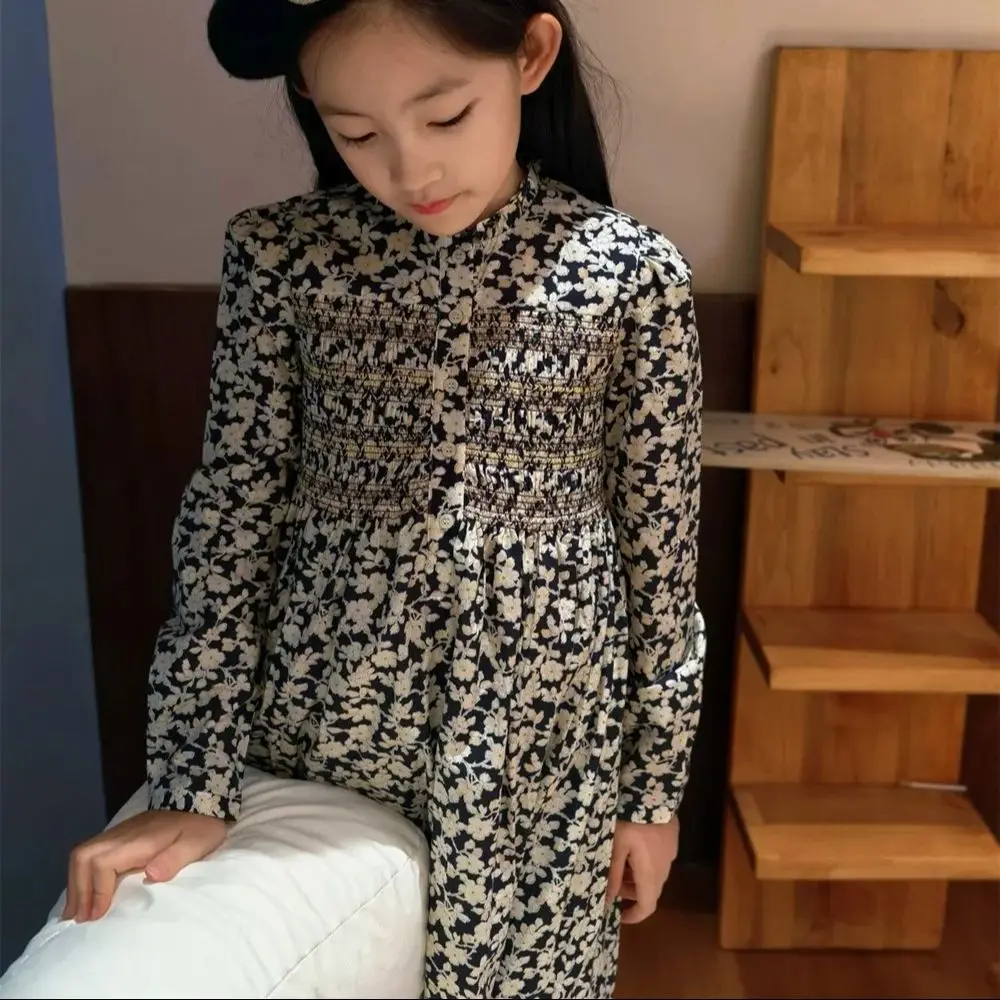 

kids girl clothes baby dress French style floral pattern dress Handmade Embroidered Cherry Pattern Dress