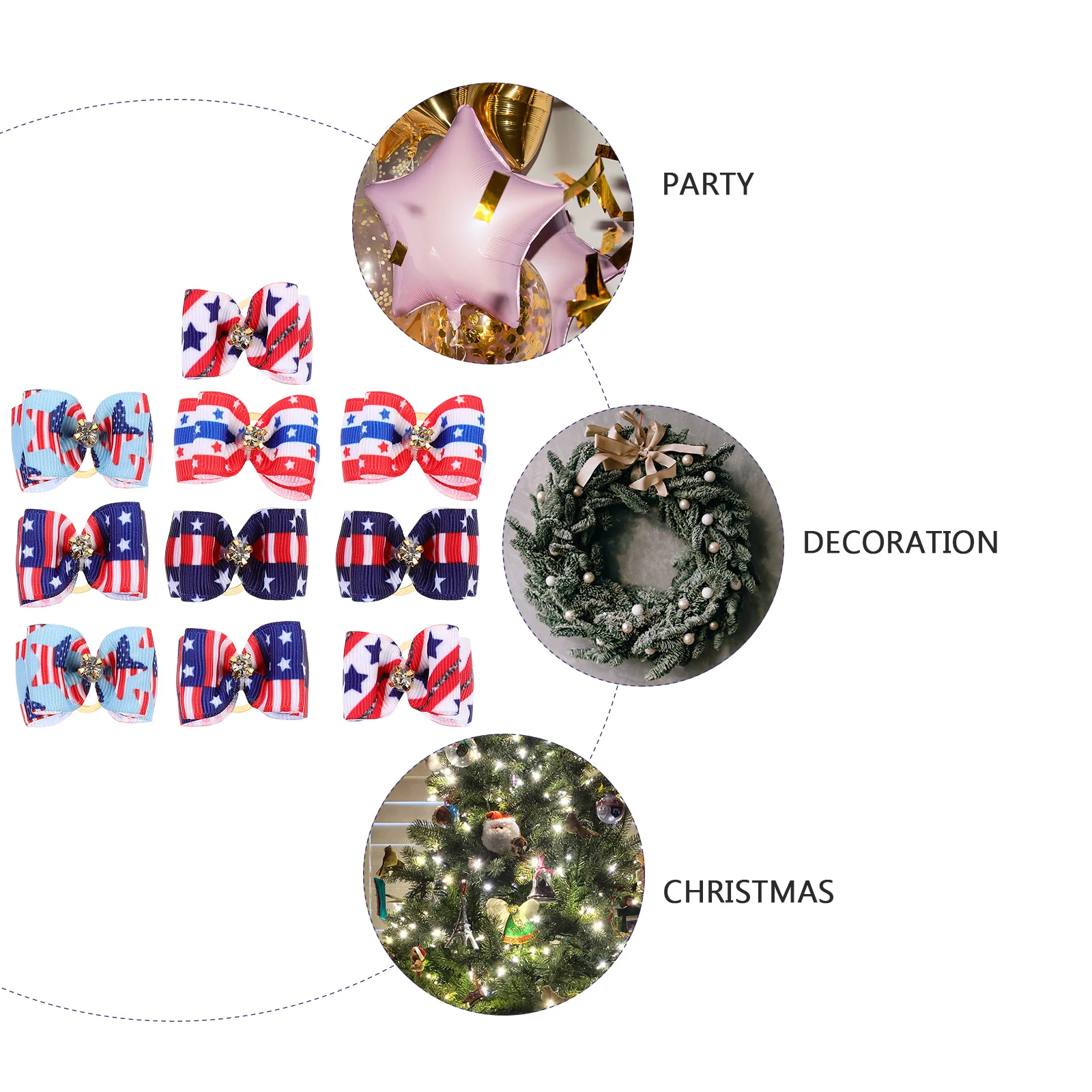 

10Pcs Pet Dogs Cats Hair Bows Christmas Grooming Accessories Durable Polyester Rubber Band Stylish Eye-Catching Party Wedding