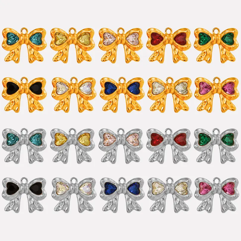 

Fashion 6pcs/lot Bowknot Gemstone Pendants Bow Stainless Steel Charms DIY Jewelry Making Findings for Necklace Earrings Keyring