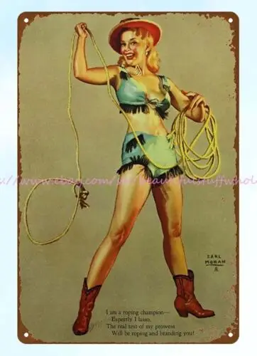 home decor wall decor classic vintage repro lasso cowgirl art metal tin sign