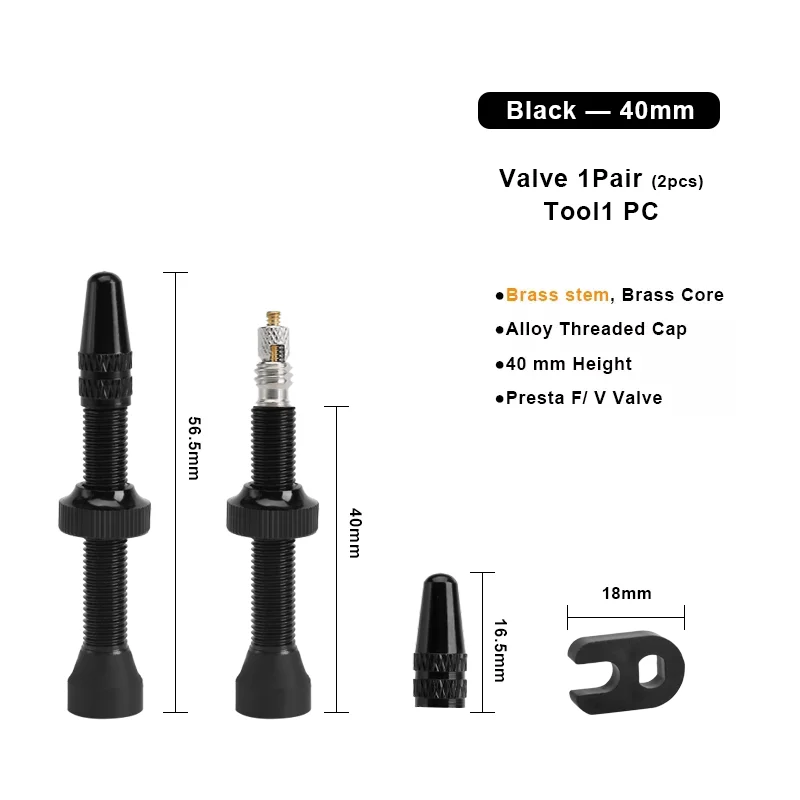 40MM 60MM Bicycle Tubeless Tire F/V Presta Valve CNC Machined Anodized Presta Valves MTB Road Bike Tubeless Tires Brass Stem