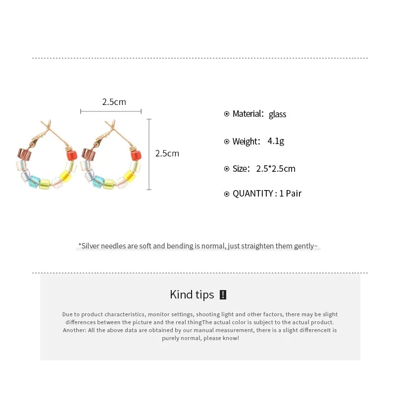Ailodo Kpop Colorful Glass Clip Earrings For Women Girls Minimalist Party Wedding Earrings Simple Fashion Jewelry Birthday Gift