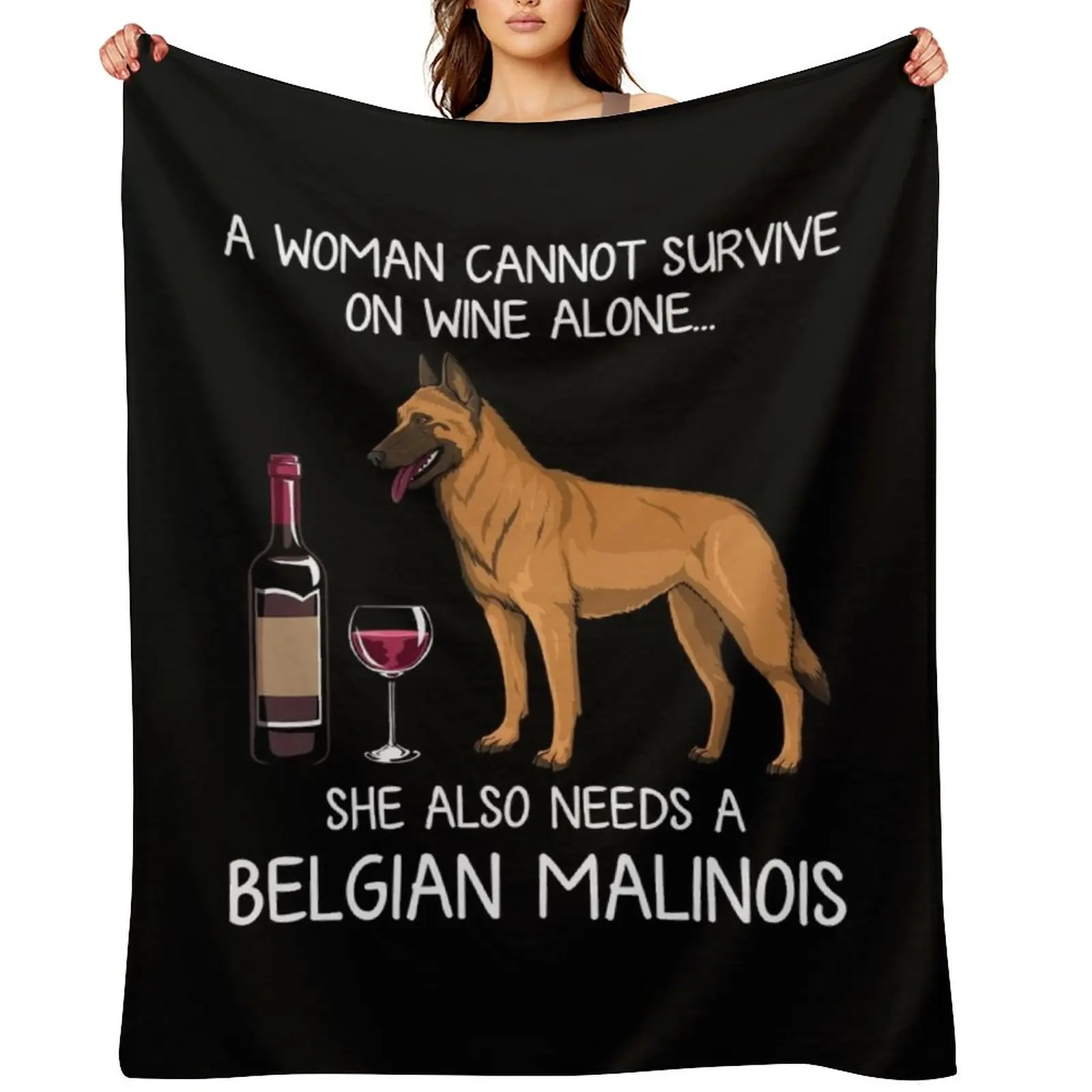 

Belgian Malinois and wine Funny dog Throw Blanket halloween Bed linens Decorative Beds Furrys Blankets