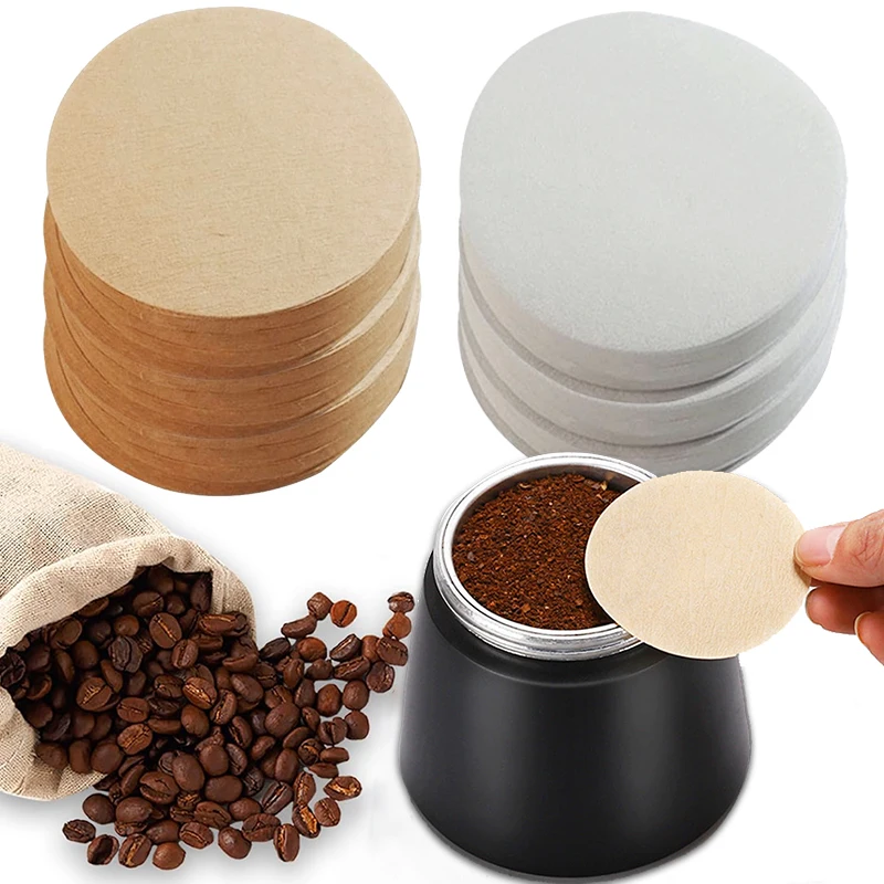 100/300Pcs Round Coffee Tea Filter Paper Home Handle Special Powder Bowl Natural Wood Pulp Filters Replacement Moka Coffee Pot