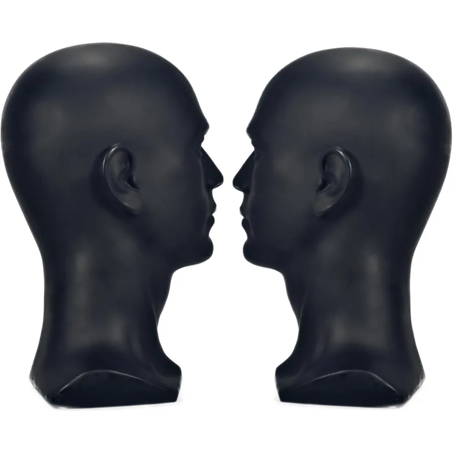 หัวหุ่นชายสีดำด้านสำหรับการจัดแสดงวิกผม หมวก หูฟัง หน้ากาก แว่นกันแดด และเครื่องประดับอย่างมืออาชีพ