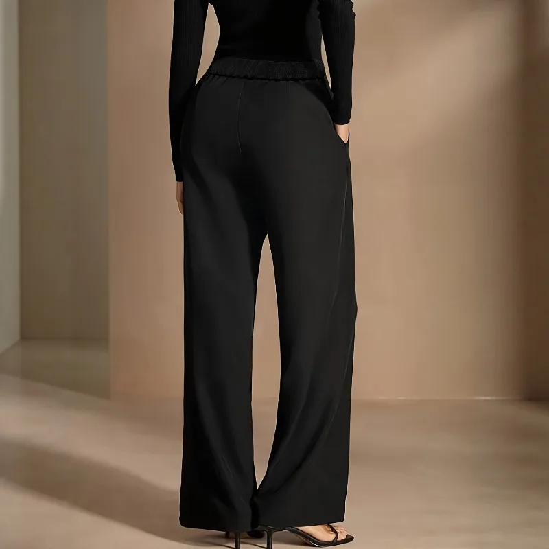Neue Hochgeschnittene Damenhose für Herbst Büro-Mode Gerade Geschnittene Anzughose Lässige Knopfleiste Weite Asymmetrische Damenhose – Detail 6