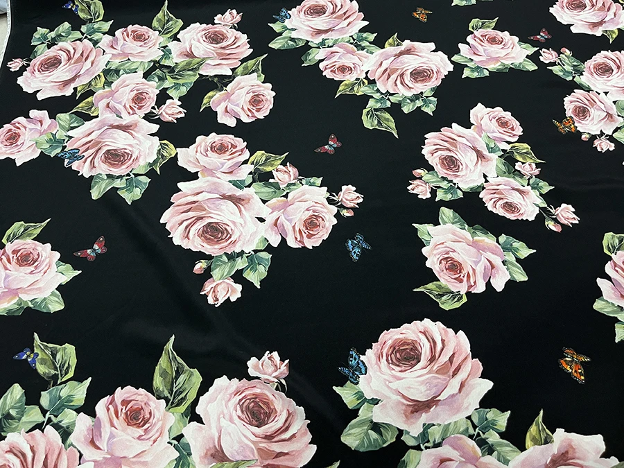 

30 Momme Stretch High Quality Real Silk Heavy Crepe Clothing Fabric Red Pink Black Rose Designer for Cheongsam Qipao