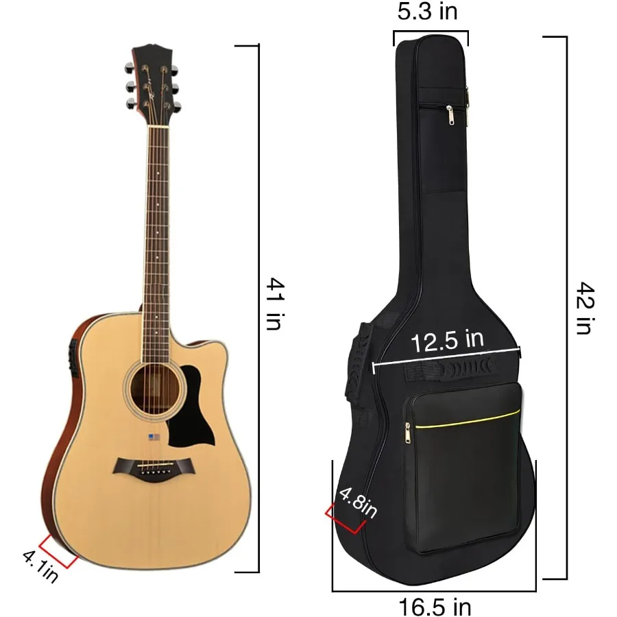 حقيبة جيتار صوتي بطانة سميكة مقاومة للماء وحزام كتف مزدوج قابل للتعديل وحقيبة جيتار وحقيبة إسفنجية سميكة تناسب 3