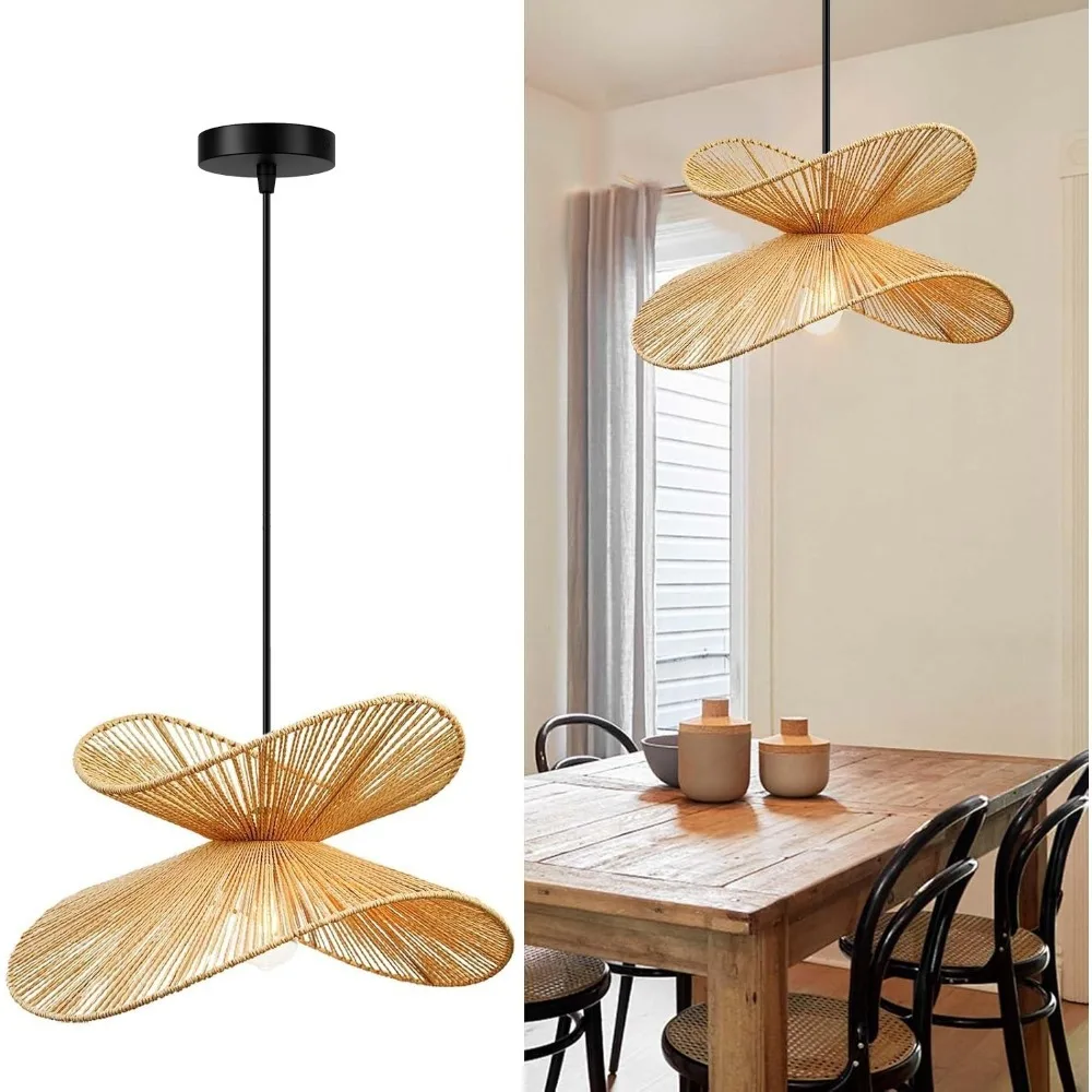 

JOYINLED Boho Rattan Pendant Light 45CM Farmhouse Woven Double-Layer Ceiling Light for Kitchen Island Living Room Dining Room