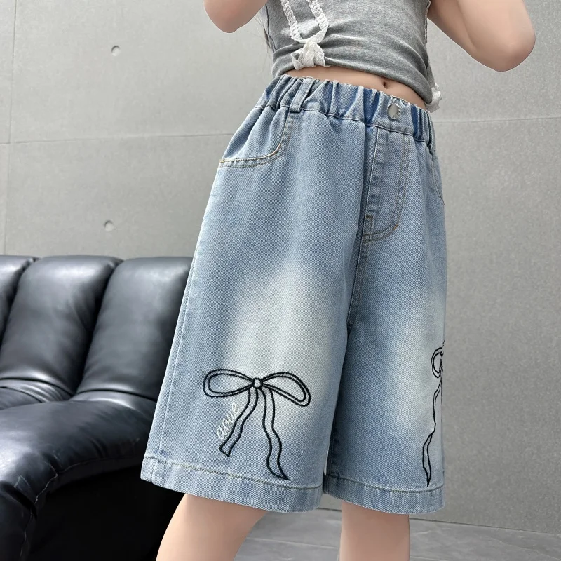Fashion Summer Kids Child Denim Shorts With Bow for Tweens Girls Casual Knee Length Jeans Shorts 5 6 7 8 9 10 11 12 13 14 Years - Image 5