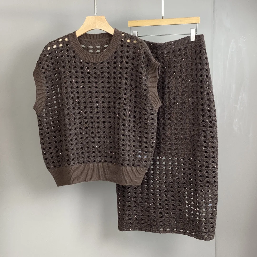 Frauen Herbst und Winter Neue Hohl Slip Schulter Gestrickte Pullover Mode Hohl Überrock