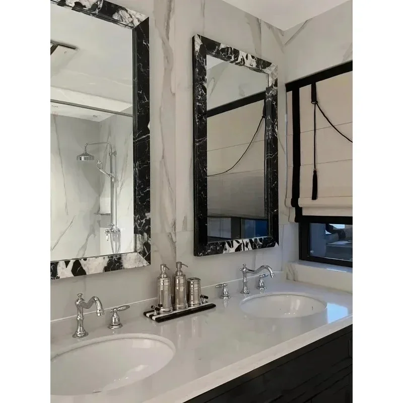 Marble bathroom mirror vanity mirror vanity European entrance black and white customization