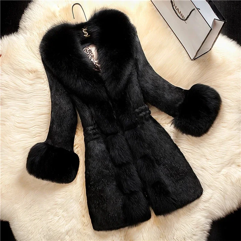 Winter 2025 Faux Fur Coat Women Thick Outwear Female Long Fake Fox Fur Thick Long Sleeve Jacket  Ladies Slim  Warm Faux Fur Coat