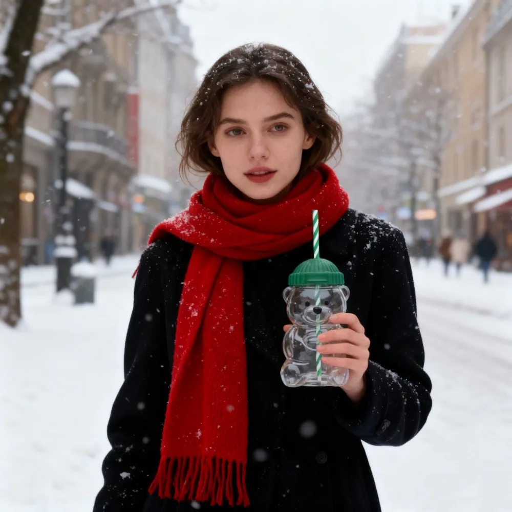 

Heat Resistant Cute Bear Glass Cup 550ml with Straw 2026 New Transparent for Milk Coffee Juice Beer Beverage