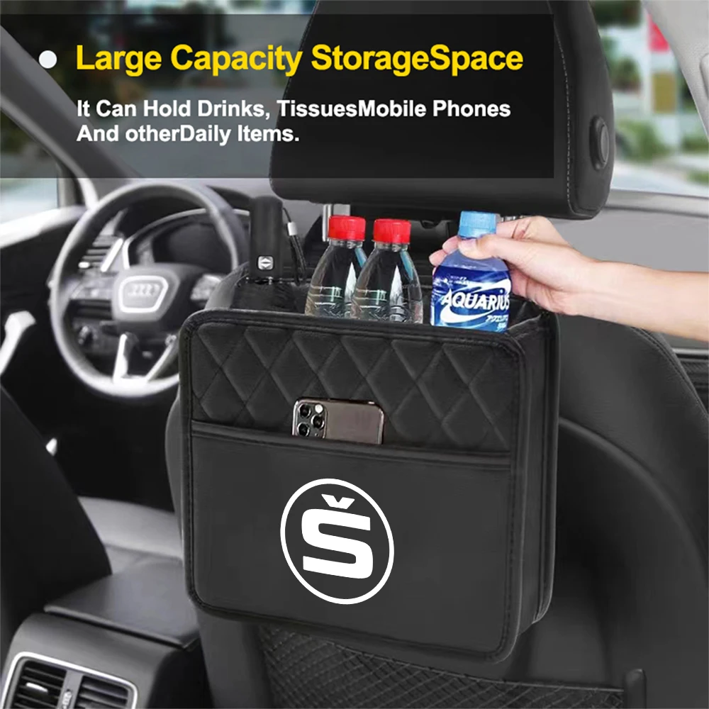 Car Seat Back Storage Bag Tablet Phone Drink Snack Umbrella Organizer Box For Skoda S Fabia Rapid Superb Octavia A5 a7 Scala VRS