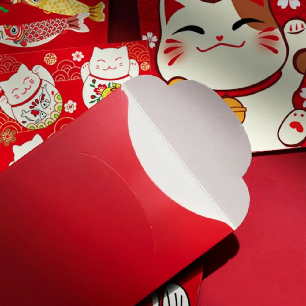 น่ารักโบราณ Lucky Cat ซองจดหมายสีแดงหนาสี่เหลี่ยมผืนผ้า Lucky เงินกระเป๋าสีสัน HongBao วันเกิด