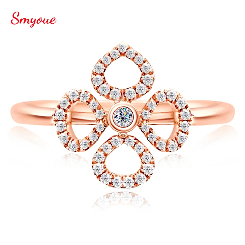 Smyoue Certified 18k Plated Flower All Moissanite Ring for Women 3 Colors Lab Diamond Wedding Band Gift Pure 925 Sterling Silver