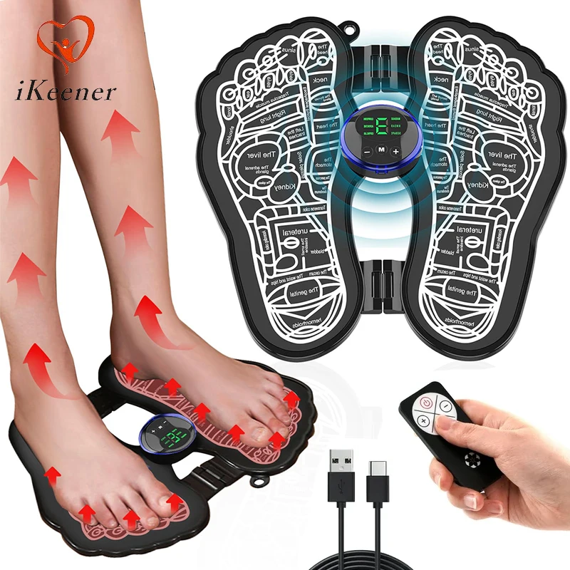 19 Levels 8 Modes Foot Massage Therapy Mat EMS Pulse Rechargeable Shiatsu Acupressure Foot Massager Relaxation Pain Relief