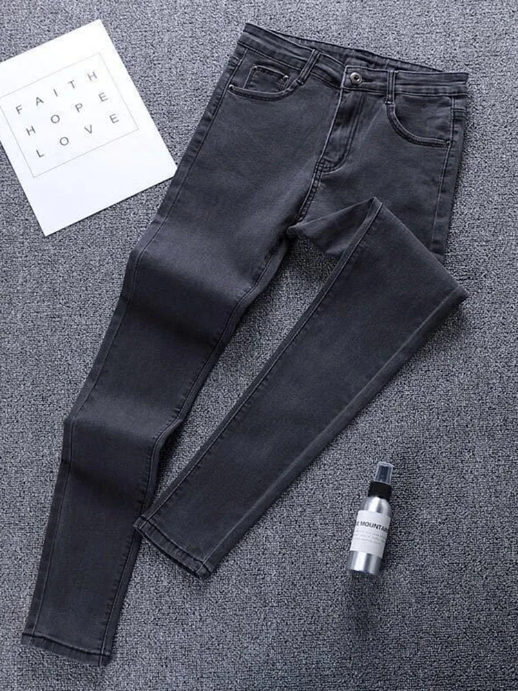 Moda coreana magro lápis jeans primavera outono casual estiramento vintage denim calças femininas streetwear kot pantolon magro vaqueros